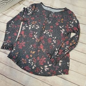 Floral Long-Sleeve Women's Top - Gray with Pink Floral